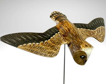 Hand Carved Wood Flying Barn Owl Sculpture: Painted Wood Bird Statue