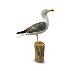 Seagull Herring Gull Bird Sculpture Hand carved & Painted Bird Wood Statue Seabird wildlife carving Seagull Gull shore bird Nautical Decor