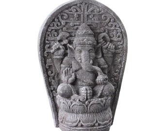 Ganapati Ganesha Lotus Pose Statue Panel Garden statuary Remover Obstacles Cast Lava stone sculpture Bali yard art