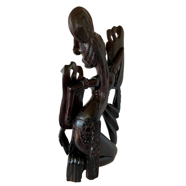 Vintage Balinese Legong Cendrawasih Dancer Sculpture Hand Carved Sono Wood Carving Statue Bali Art Deco image 10