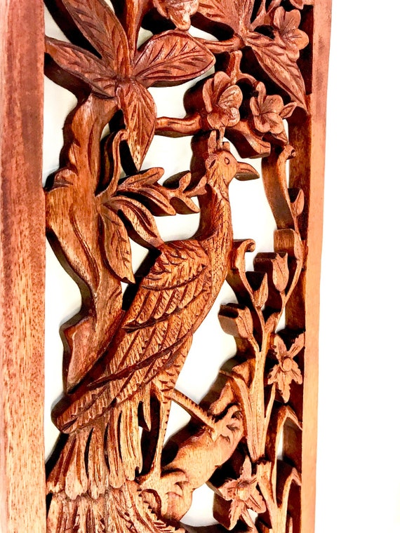 Balinese Hand Carved Wood Wall Art Panel
