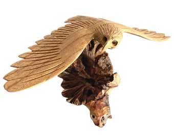 Swooping Eagle Bird of Prey Sculpture Hand Carved Parasite Mushroom Wood Statue Bali art
