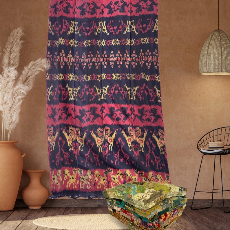 Handwoven Indonesian Ikat Cotton Throw: Hand Loomed Ethnic Cloth Tapestry, Wall Hanging image 1