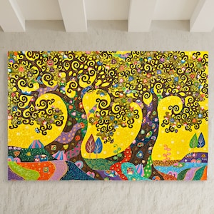 Tree of Life Fine art Painting acrylic on Canvas signed Agung Bali Wall Art Yellow