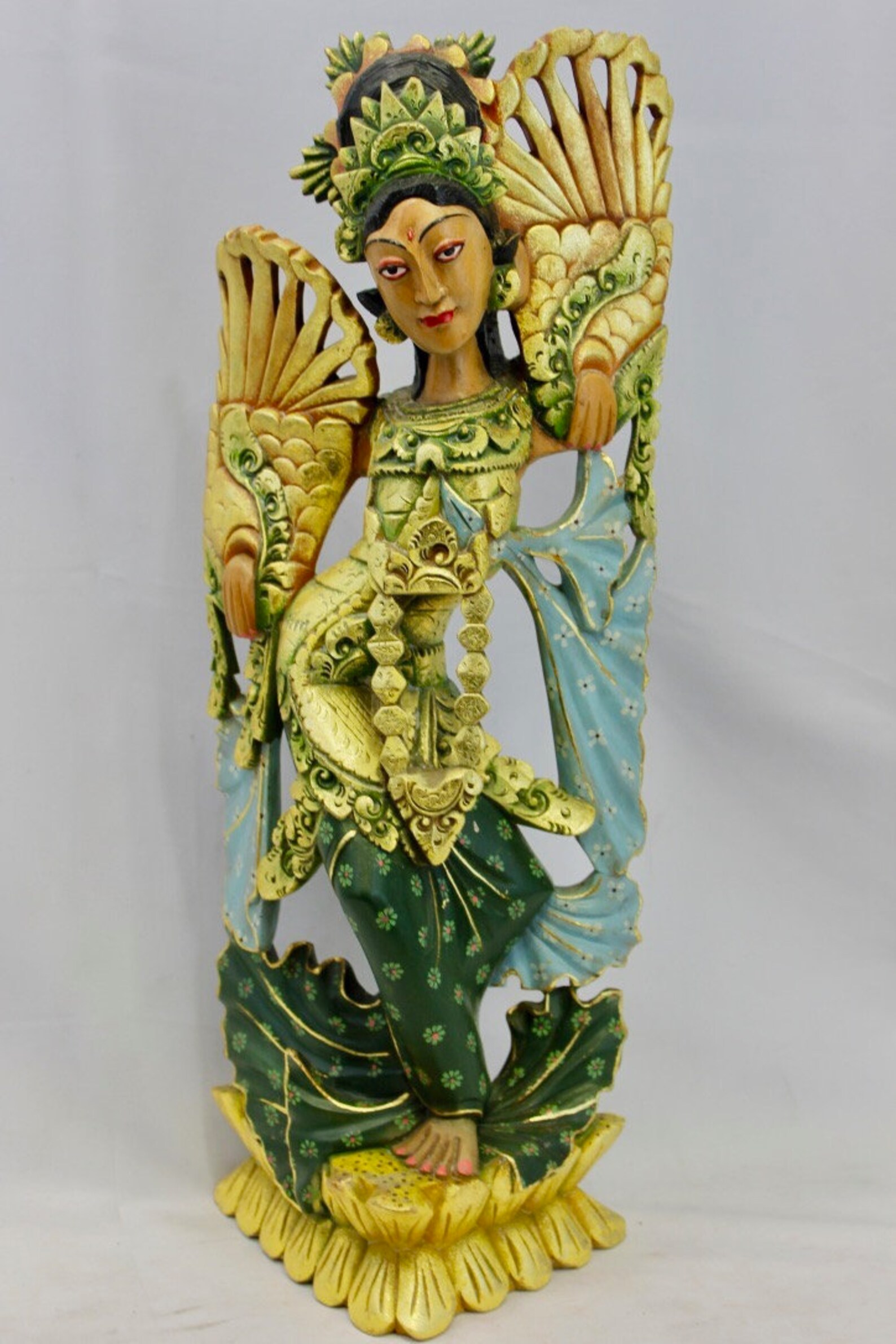 Balinese Dancer Sculpture Hand Carved & Painted Wood Statue Etsy