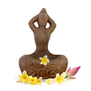 Gaia Goddess Garden Statue For Offerings Incense Smudge Dish Cast Lava Stone Bali Garden Art