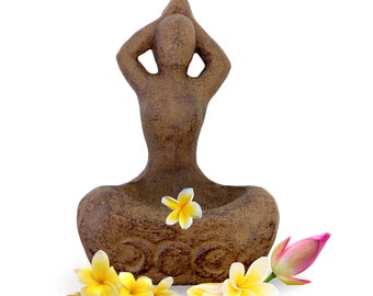 Gaia Goddess Garden Statue For Offerings Incense Smudge Dish Cast Lava Stone Bali Garden Art