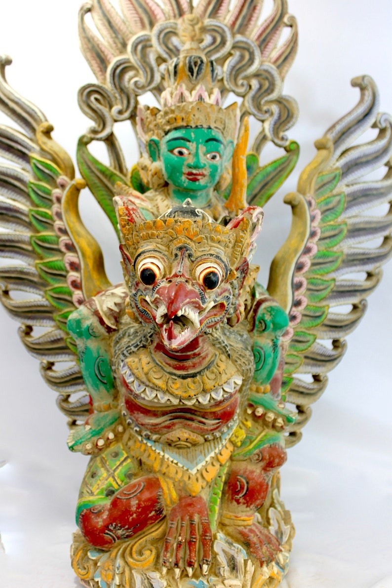 Garuda Vishnu Statue Balinese carved wood sculpture Polychrome Etsy