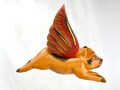 Balinese FLYING wooden Pig Mobile Winged Spirit Chaser hand carved wood carving Bali folk art 8”