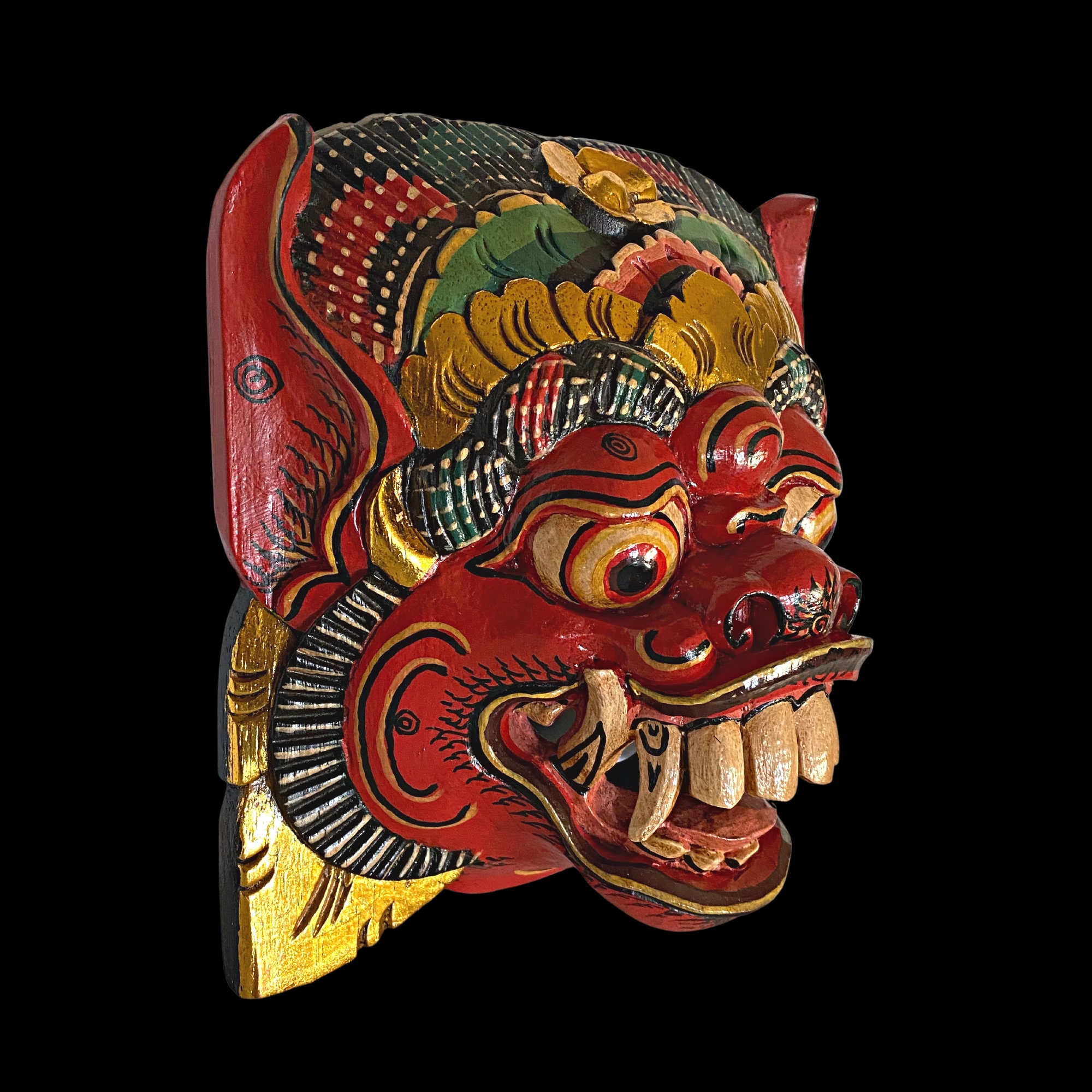 Balinese Barong Mask Bhoma Guardian Protector Bali Folk Art | Carved wood Rakshasa Demon Mask Wall Decor
