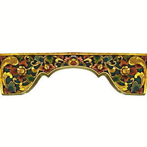 Balinese Lotus Door Window Lintel Arch Valance Panel architectural Relief Hand Carved Wood Traditional Carving Bali Folk wall Art 40 inch