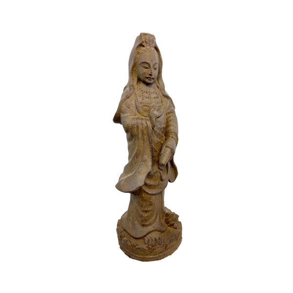 Kwan Quan Yin Guanyin Buddhist Goddess Of Mercy Cast Lava Stone Garden Decor Art Statue Bodhisattva Of Compassion  Handmade sculpture