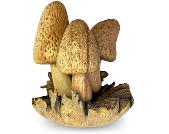 Estatua de hongo morilla del bosque, parásito, tallado en madera, escultura artística balinesa hecha a mano, decoración otoñal estilo cottagecore