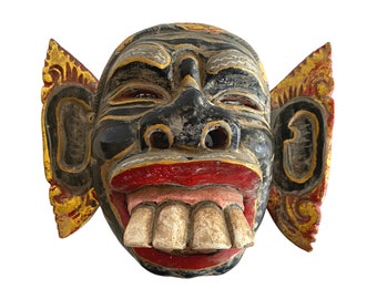 Balinese Wayang WONG Dance Drama Mask Buckteeth Demon Topeng Hand Carved Polychrome wood Bali Art OOAK