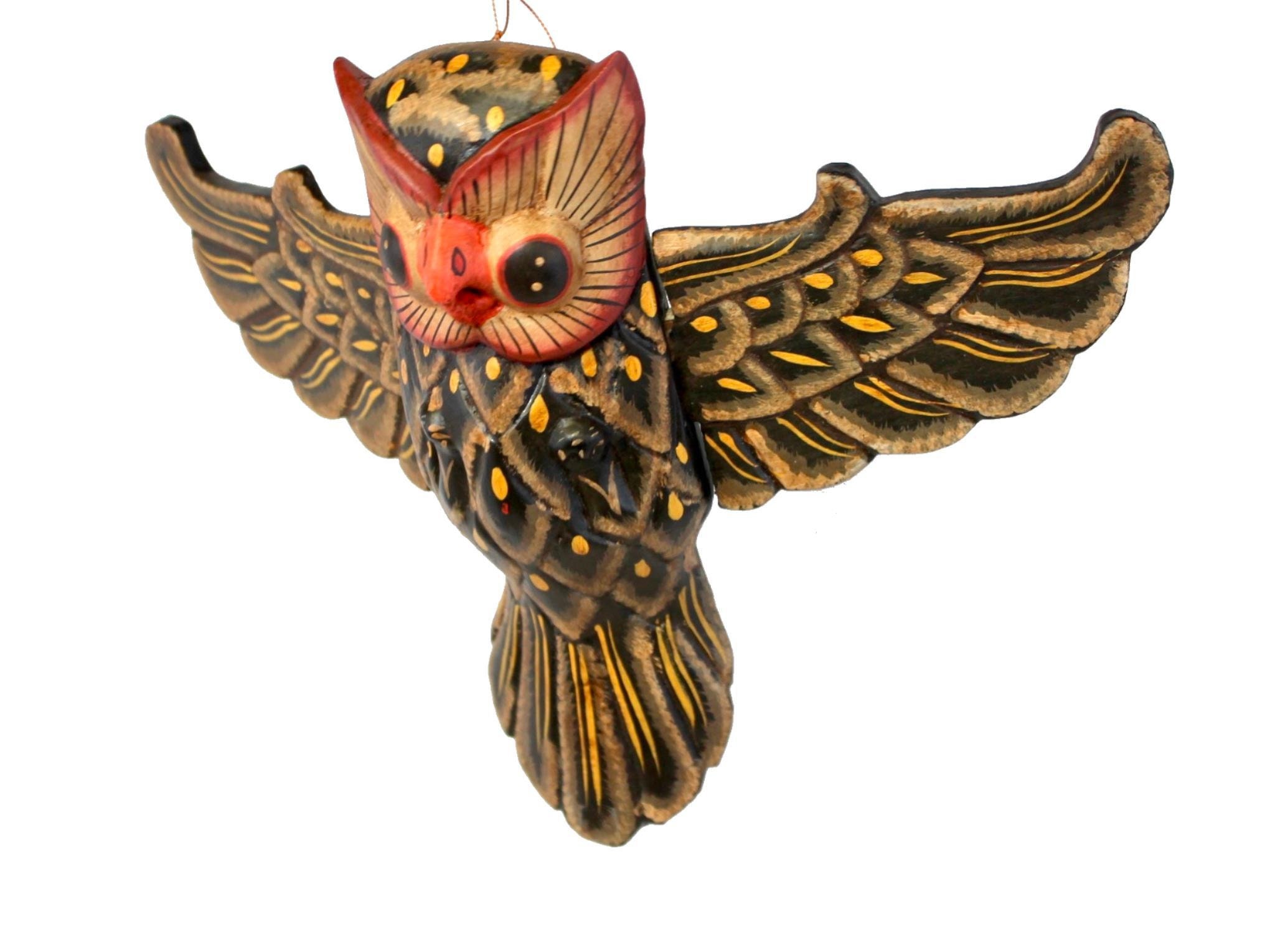 Balinese Flying Horned Owl Mobile Spiritchaser Demon Chaser Hand Carved Wood Balinese Folk Art Eclec