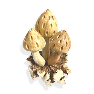 Mushroom Statue - Handmade Forest Morel Wood Carving, Bali Art Sculpture for Nature lovers Foragers  Decor