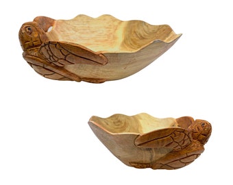 Sea Turtle fruit Bowl Hand Carved Wood wooden bowl Nautical Wooden terrapin Carving Coastal Cottage Decor Gift for turtle lovers