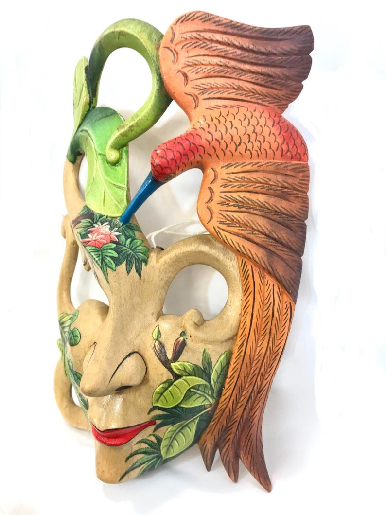 Balinese Bird of Paradise Goddess Dream Mask Wood Carving Wall Decor Art 9