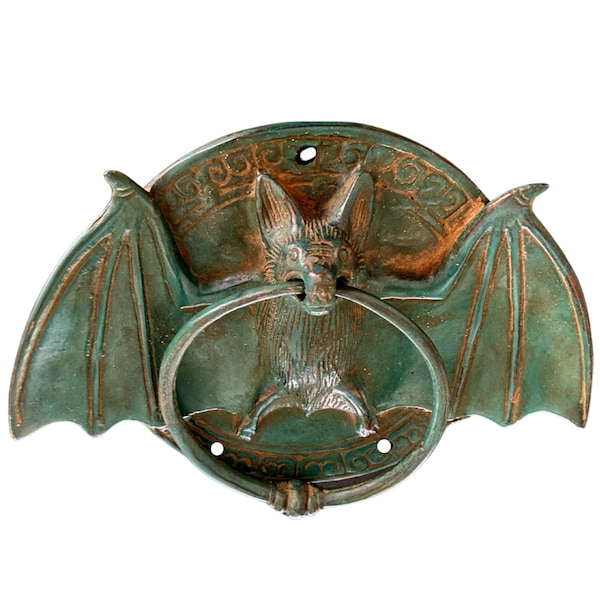 Gothic Bat Door Knocker handle knob Cabinet Pull lost wax Cast Verdigris handmade Bronze Bali Art