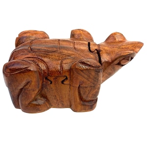Frog Toad  Amphibian Secret Puzzle stash jewelry Box  gift box Hand Carved Wood Frog Carving