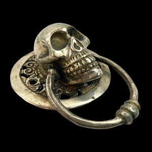 Vintage Bronze Gothic Human Skull Replica Door Knocker Handle Cabinet Pull Handmade Lost Wax Cast Balinese Art