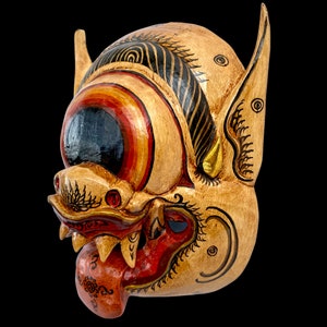 Balinese Mask Mata Besek Wooden Cyclops One Eyed Demon Monster Rakshasa Bali Folk Art Hand carved Wood Carving image 5