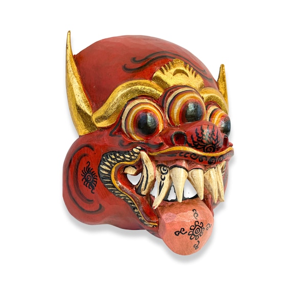 Balinese Three Eyed Demon Mask - Horned Leyak Monster Balinese Three Eyed Demon Mask - Horned Leyak Monster