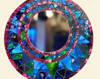Sunburst Mosaic Mirror: Hand-Painted Glass, Boho Wall Decor