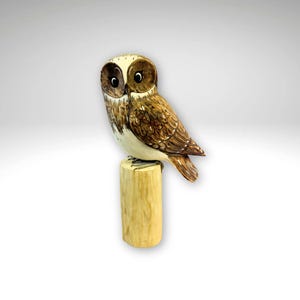 Barn Owl Bird Sculpture Hand carved & Painted Bird Wood Statue wildlife bird carving Hand Carved, Hand Painted Wooden Bird Sculpture