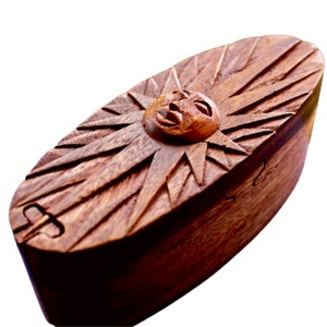 Celestial Sunburst Sun Secret puzzle Box Stash Jewelry gift Box Trinket Box Hand carved suar wood Bali Art
