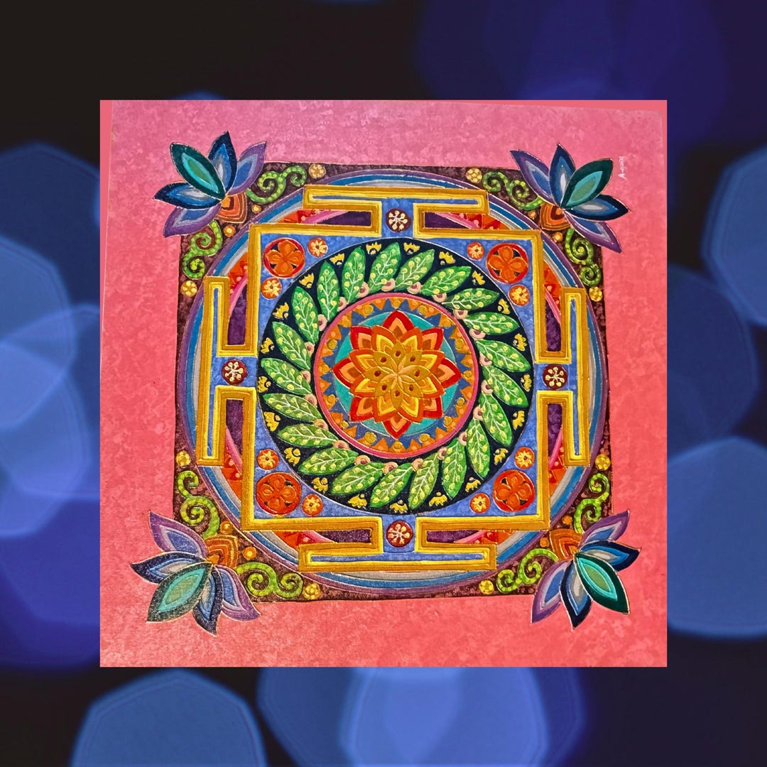 Lotus Mandala Painting: Hand Painted Balinese Acrylic Canvas Wall Art ...