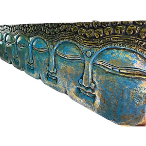 Infinite Faces of Buddha Panel Hand Carved Wood Relief Bali Wall Art Sculpture Balinese Folk Art Blue Home decor 48&quot;