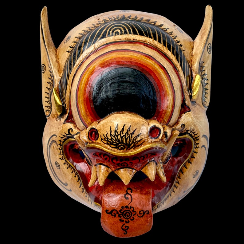 Balinese Mask Mata Besek Wooden Cyclops One Eyed Demon Monster Rakshasa Bali Folk Art Hand carved Wood Carving image 4