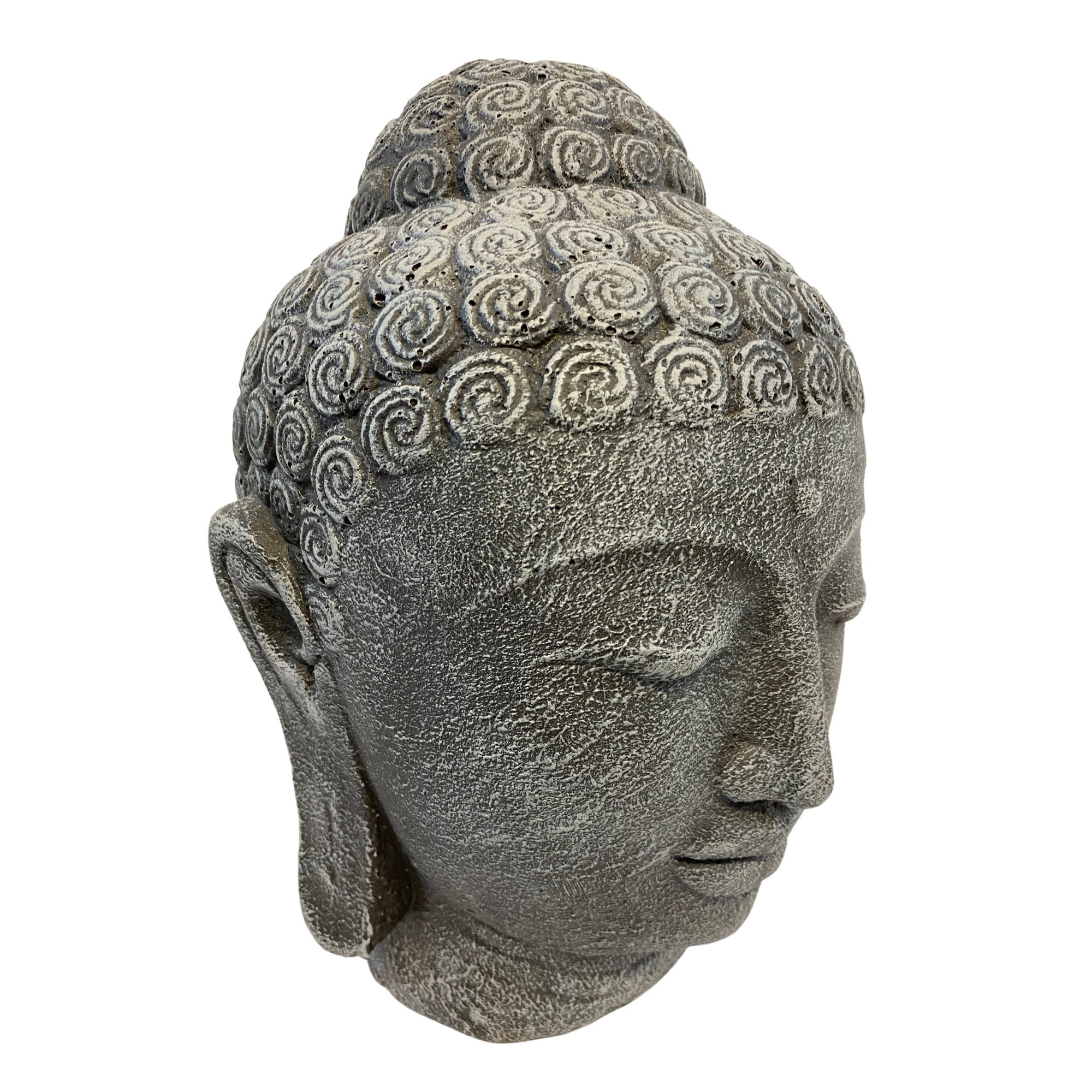 Buddha Bust Garden Statue: Handmade Cast Lava Stone Sculpture, Balinese ...