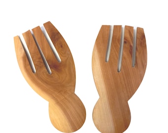 Salad Hands Set Tosser Teak Wood organic natural kitchen utensils Serving Spoon