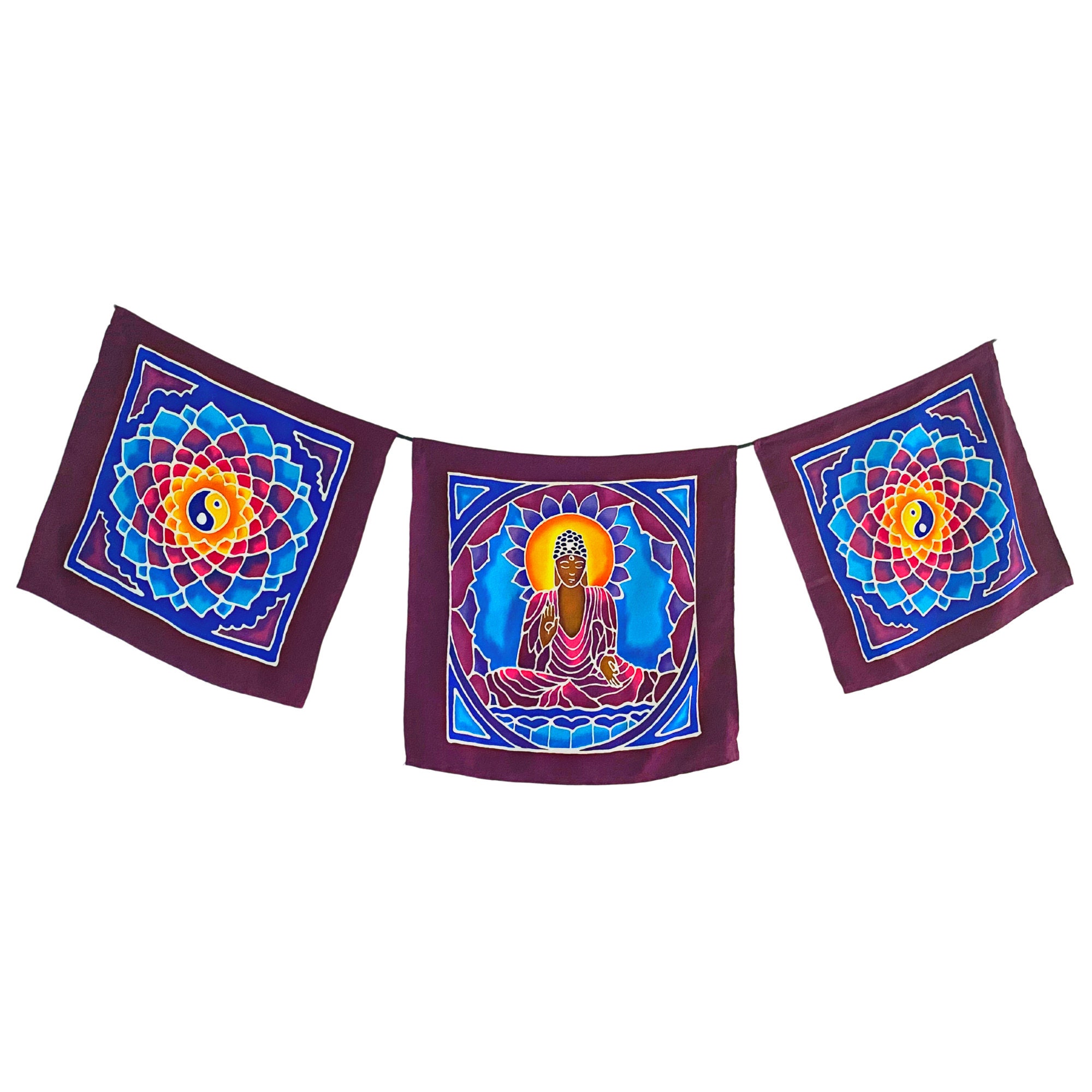 Hand Batiked Garden Prayer flags Chakra Symbols Hand Batiked Garden Prayer flags Chakra Symbols