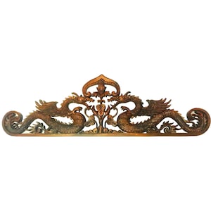Balinese Twin Dragon Naga Relief Panel Hand Carved Wood Bali wall art 31&quot;