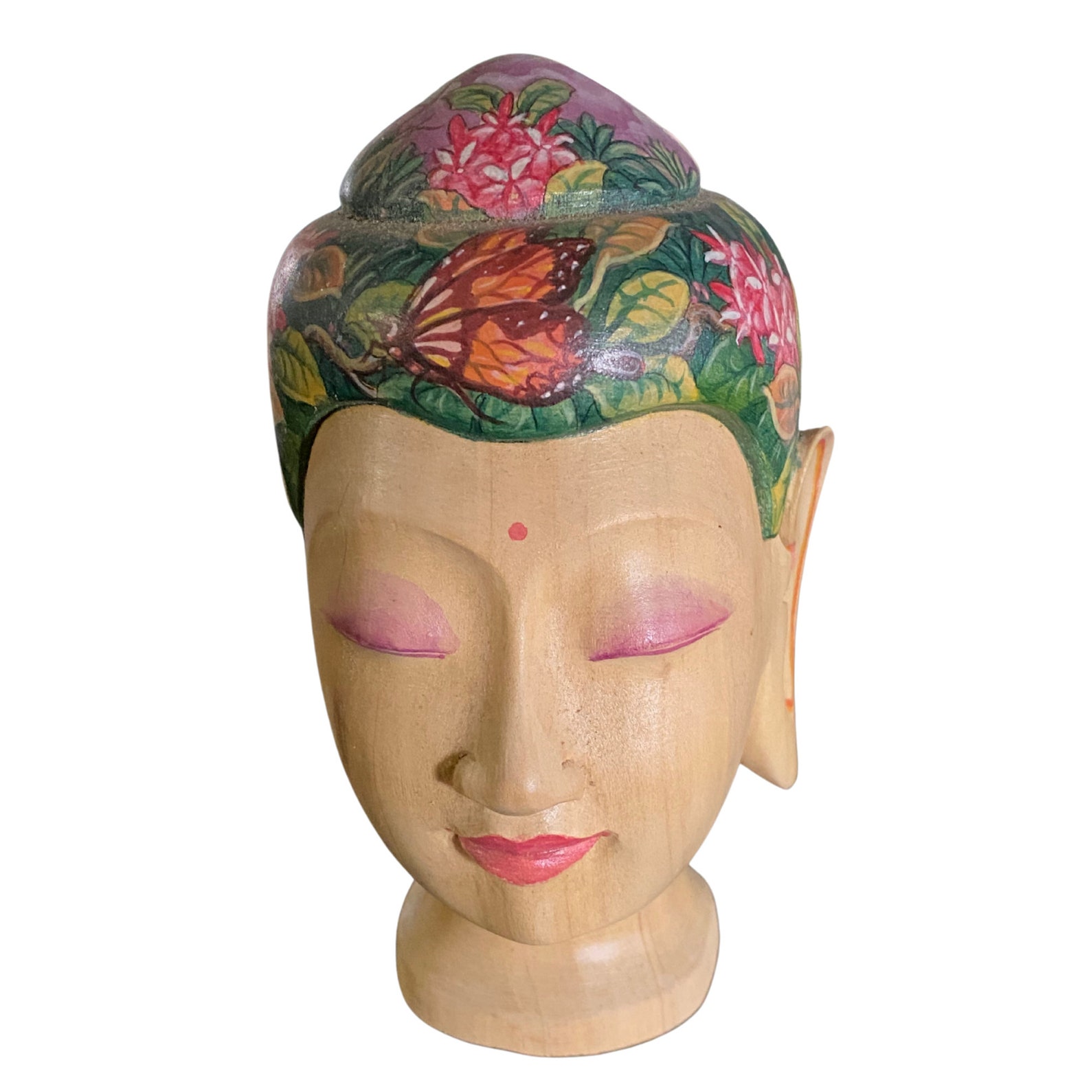 Balinese Buddha Bust Sculpture Jungle Zen Statue Carved Wood Etsy