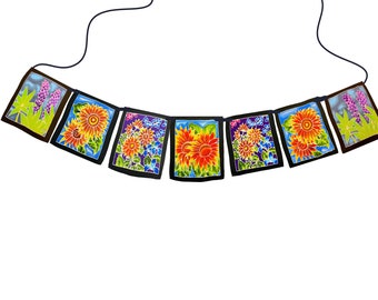Handmade Bali Batik Sunflowers Lupine Prayer Flags, Wildflower Garden Banner