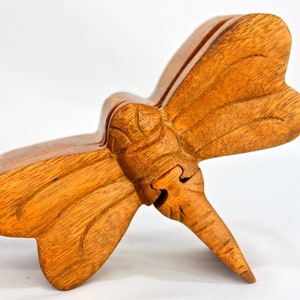 Dragonfly Secret Puzzle Stash Box Jewelry Gift Box Hand Carved Wood Balinese art