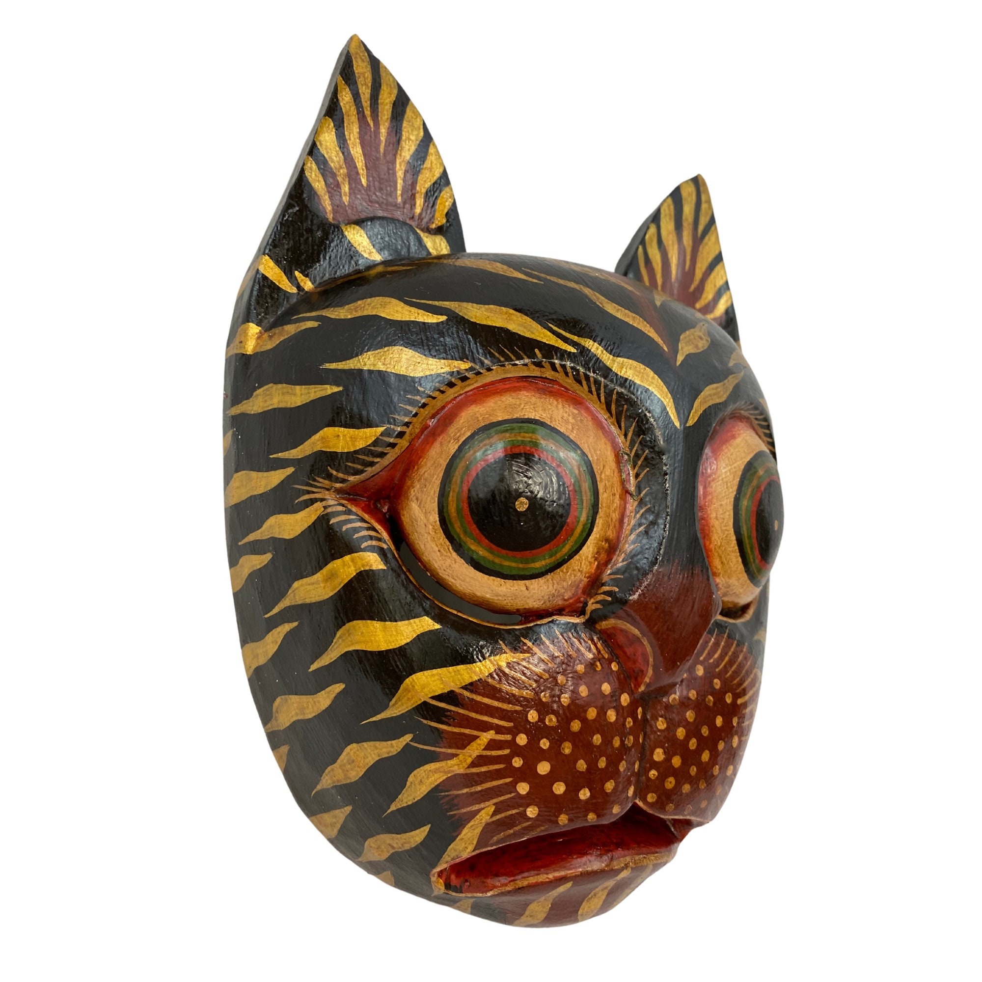 Balinese Black Cat Mask Striped Kitty Scaredy-cat Bali folk -  Portugal