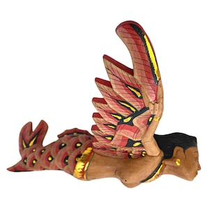 Flying Mermaid Hanging Mobile Winged Sea GODDESS Demon Chaser Crib Guardian Hand Carved Wood Balinese Bali Folk Art red 8 inch