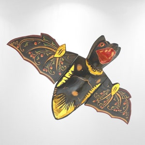 Flying Black Bat Mobile Balinese Spirit Chaser Demon chaser hand carved wood Bali Art