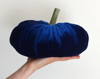 Blue velvet pumpkin/ Halloween decoration/ Autumn decoration/Thanksgiving day decoration/ Fabric pumpkin.