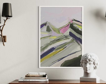 Abstract Landscape Art Print | Pink Purple Green Brushstrokes | Nature Wall Decor, home decor original art prints