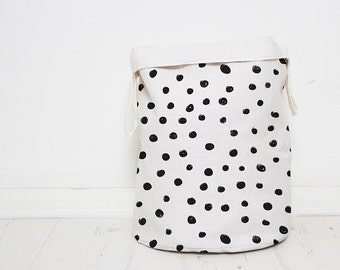 Polka Dots Laundry hamper basket, Monochrome Nursery baby toy storage