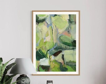 Large Original art PRINT in green, wall artwork for bedroom or living room