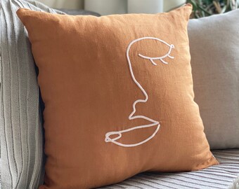 Linen Cushion Cover Embroidered Cushion Natural Linen Pillowcase Embroidered
