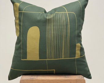 Green cushion cover with unique design printed on organic cotton 18x18" Made in UK, Limited edition