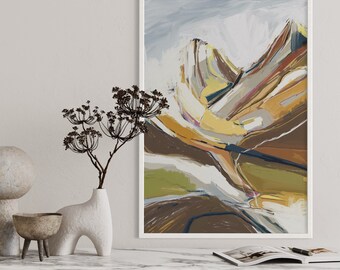 Abstract Landscape Art Print | Warm Brown Yellow Tones | Nature Wall Decor, original painting PRINT, neutral decor, bedroom art gallery wall